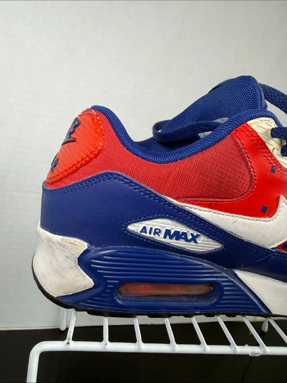 Nike Air Max 90 Premium Mesh GS Boys Size 7Y Deep Royal Blue Light Crimson